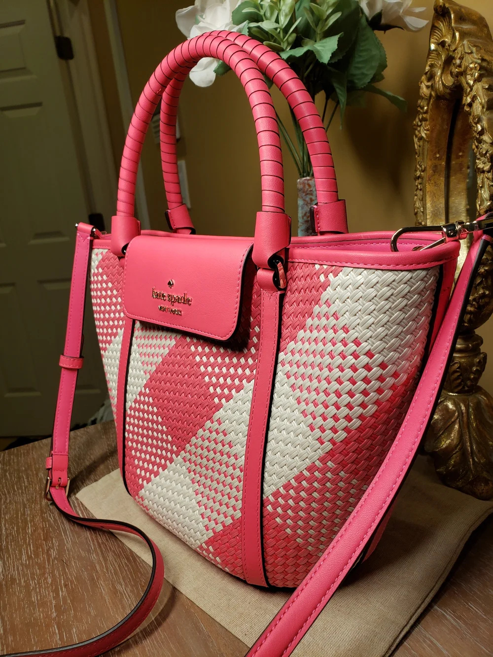 Kate Spade Wild Rose Woven Satchel w/ Detachable Strap (Retail $429) NWT! - Picture 6 of 8